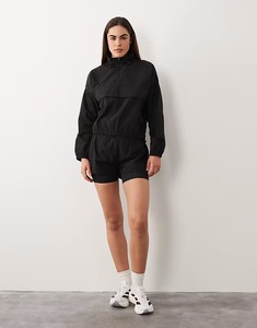 Blouson coupe-vent noir pour femme, manches longues, fermeture éclair, col montant, style utilitaire, pour l'automne - Product Image 4
