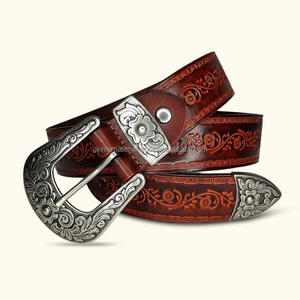 Fabricante al por mayor India Cinturón de herramientas de mano de cuero occidental de grano completo para vaquero vaquera cinturón de cuero con relieve floral - Product Image 4