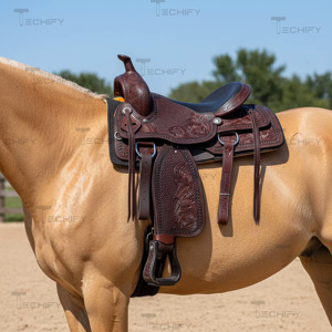 Selle de cheval western en cuir de haute qualité avec sculpture florale et siège profond et confortable - Product Image 1