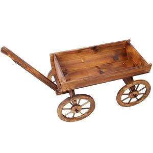 Decorazione per Casa e Giardino, Carrello Mobile in Legno per Fiori, Supporto per Vasi con Ruote - Product Image 4