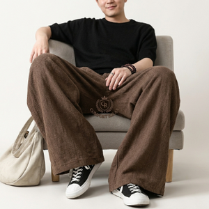 2026 New Simple Solid Color Mid Waist Breathable <b>Trouser</b> Fleece Loose Wide-Leg <b>Drawstring</b> Closure Linen Front Casual <b>Trousers</b> - Product Image 5