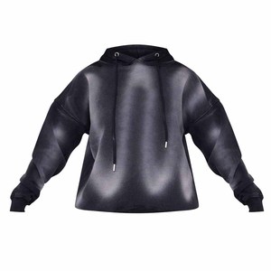 Sudadera con capucha extragrande para mujer, con efecto teñido y lavado ácido frontal, top corto de manga larga, tejido 100% algodón, para invierno, color personalizado, hombros caídos - Product Image 6