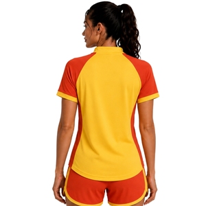 Conjunto Deportivo de Camiseta y Pantalones Cortos para Mujer, Amarillo y Naranja, con Media Cremallera, de Secado Rápido, Manga Corta, para Fitness, Gimnasio, Running, Personalizable - Product Image 2