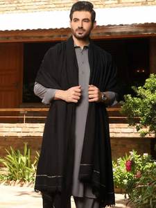 Men's Black Wool Shawl Traditional Floor-Length Loose Fit Casual Winter Scarf for Adults India Pakistan Style - Product Image 2