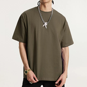 Heavyweight Blank 100% Cotton T-Shirt Drop Shoulder Cropped T-Shirt for Men Custom <b>Logo</b> Crew Neck Blank Tee - Product Image 3