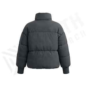 Women's Quilted Jacket Black Full Sleeve Stand Collar Zipper Closure Winter Thick Polyester Filling Short Length - Product Image 2