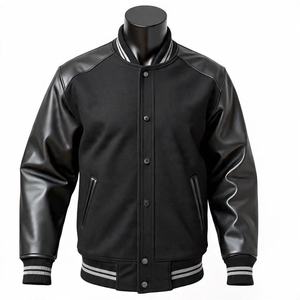 Blouson universitaire noir pour homme, imperméable, respirant, réversible, couleur unie, fermeture boutonnée, décontracté, streetwear d'hiver - Product Image 1