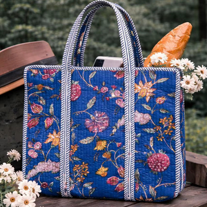 Indian Handmade Pure Cotton Beautiful Women's Quilted Shopping Tote <b>Bag</b> <b>Beach</b> Wear Party Wear Storage Travel Printed <b>Bag</b> - Product Image 1