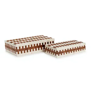 กล่องใส่เครื่องประดับตกแต่ง MDF สีน้ำตาลขาว รูปทรงสี่เหลี่ยมผืนผ้า สำหรับจัดเก็บเครื่องประดับ ใช้ในบ้าน สำนักงาน หรือเทศกาลวันขอบคุณพระเจ้า - Product Image 2