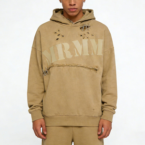 Sweat-shirt à capuche oversize MRMM pour homme, en coton beige, tissu French Terry, logo imprimé sur le dos, style streetwear automne - Product Image 1