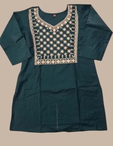 Women's Modern Embroidery Straight Cotton Blend All Seasons <b>Kurti</b> Casual Short Wear Quick Dry - Product Image 5