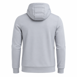 Veste d'hiver légère pour homme, personnalisée OEM, hybride, à capuche, matelassée sur le devant, manches softshell - Product Image 3