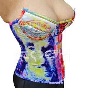 Dollar Bill Sublimated Print Corset | Premium Steel Boned Overbust Waist Slimming Underwire <b>Cups</b> Streetwear Fashion Top - Product Image 1
