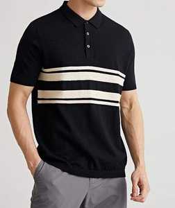 Polo en maille noir à double rayure pour homme 2026 – Coupe ajustée performance, manches courtes, style décontracté chic, vêtement athlétique premium HD - Product Image 3