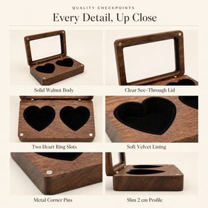 Custom Logo Walnut Wood Double <b>Ring</b> <b>Box</b> with Glass Lid Luxury Wedding <b>Ring</b> Bearer <b>Box</b> Jewelry Gift Packaging - Product Image 2