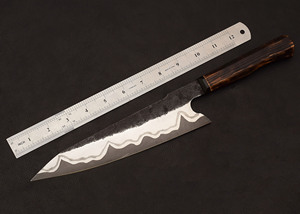 Premium Quality Copper Damascus Carving Knife With Long Elegant Blade And <b>Wooden</b> Handle For Roast <b>Slicing</b> And Serving - Product Image 5