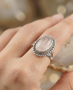 Natural Large Oval Rose Quartz Vintage Boho Statement <b>Ring</b> Pure 925 Sterling <b>Silver</b> 18K Yellow Gold Rose Gold Plated Bezel <b>Set</b> - Product Image 1