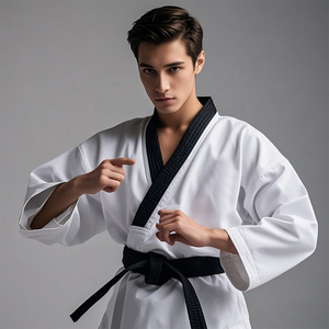 Uniforme de Taekwondo para Niños, 100% Algodón, Cinturón Blanco y Negro, Ajuste Regular, Conjunto de Ropa de Artes Marciales para Niños - Product Image 4