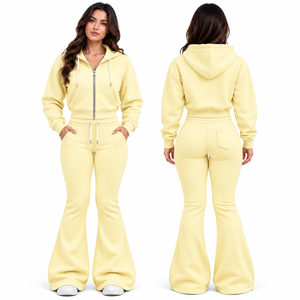 Conjunto de Sudadera con Capucha para Mujer Más Vendido, de Color Liso, con Cremallera, Grueso, con Abertura en el Tobillo, Conjunto de Chándal de 2 Piezas para Mujer - Product Image 6