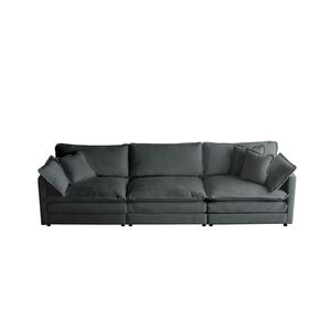 Divano a 3 Posti in Ciniglia Grigia Stile Mid-Century Moderno per Soggiorno con 2 Braccioli e 3 Cuscini Decorativi - Product Image 3