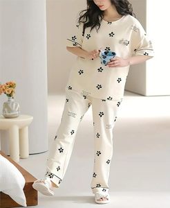 Women’s Soft Cotton Printed Pajama Set Round Neck Half Sleeve Top & <b>Pyjama</b> Pants Lounge Wear - Product Image 2