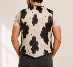 Fashion Circle Industry Herren-Weste aus echtem Leder mit Fell, mit einem Knopf, kragenlos, lässig, wasserdicht, winddicht, Winteroberbekleidung - Product Image 3