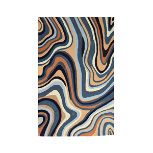 Tapis moderne en laine tufté à la main, motif abstrait ondulé, 5x8 pieds, motif marbré topographique fluide à profil bas - Product Image 4