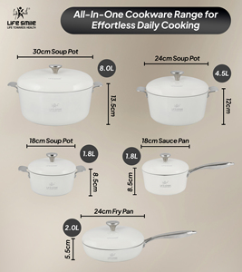 Ensemble de 10 ustensiles de cuisine en aluminium forgé avec couvercles métalliques, revêtement antiadhésif en granit, poignées en acier inoxydable, base à induction - Product Image 2