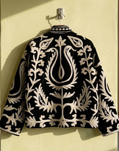 Bohemian Velvet Suzani Jacket Embroidered Jacket Oversize Winter Jacket Uzbek <b>Duster</b> Style Handmade Jacket Gift for Her - Product Image 2