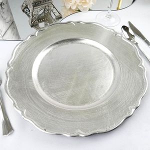 Plato de presentación plateado de 13 pulgadas con diseño floral, para restaurantes, vajilla, plato decorativo para servir, precio económico en oferta. - Product Image 1
