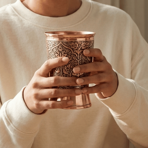 Copper Tumbler Handmade Embossed Drinking Glass Vintage Pattern Portable <b>Cup</b> for Home Party Wedding - Product Image 2
