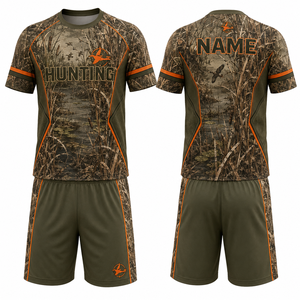 Conjunto de Camisa de Manga Corta y Pantalones Cortos de Camuflaje para Caza para Hombre, Ropa de Verano Transpirable de Poliéster para Actividades al Aire Libre - Product Image 1