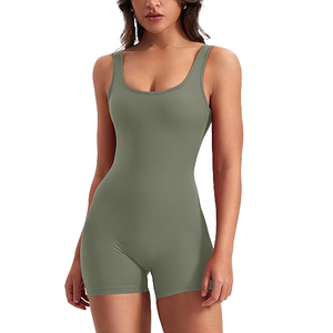 Olive Green Scrunch Butt Yoga <b>Bodysuit</b> Seamless Backless Biker Shorts Jumpsuit Women Tummy <b>Control</b> Gym Romper Fitness - Product Image 1