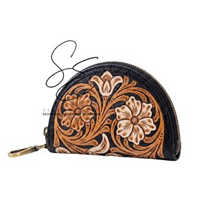 SEHRAINN New Design 2026 Handmade Tooled Leather Coin Purse Floral <b>Zip</b> Wallet Card & Cash Holder <b>Pouch</b> Western Cowgirl <b>Pouch</b> - Product Image 2