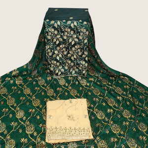 <b>White</b> Luxury Maqbal Dirac Floral Embroidered Fabric with Sequin Work and Matching Garbasaar for Somali Wedding Wear - Product Image 4
