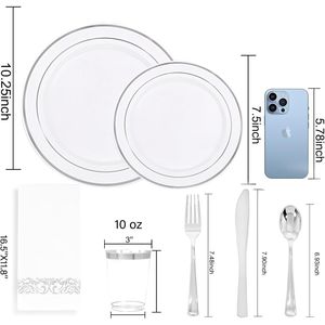 Set di Stoviglie in Plastica Argento 350 Pezzi, Decorazioni per Feste, Include 50 Piatti, Posate, Tovaglioli e Bicchieri - Product Image 2