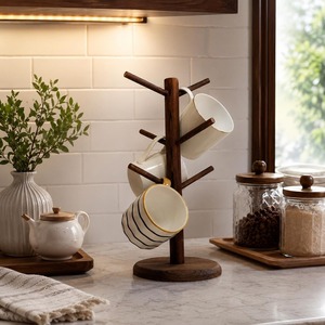 Luxury Modern Multifunction Handmade Wooden <b>Mug</b> <b>Tree</b> Coffee Cup Holder Stand Countertop Rack Organizer Kitchen Coffee Bar Home - Product Image 1