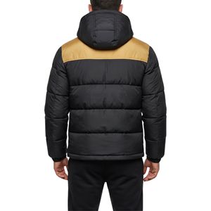 Tan Khaki Black Horizontal Split Panel Puffer Jacket Hooded Winter Jacket Casual Heavy Quilted <b>Padded</b> Bubble Jackets - Product Image 2