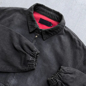 Chaqueta Bomber de Cuero PU Negra para Hombre, Cuello Camisero, Corte Holgado Informal, Acabado Lavado, Resistente al Viento, Estilo Retro, Manga Regular - Product Image 6