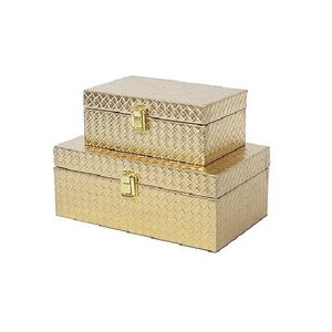 Gold Metal Jewelry <b>Box</b> Rectangle Hinged Lid <b>Stacking</b> Design 2 Layer Modern Luxury Storage <b>Box</b> - Product Image 1