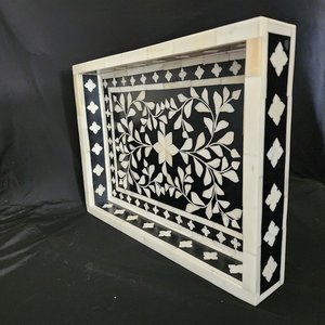 Hand Crafted Bone Inlay Black <b>Tray</b> - Farmhouse Coffee Table <b>Tray</b> - Vintage perfume <b>tray</b> - Decorative <b>Tray</b> - Large <b>Trinket</b> <b>Tray</b> - Product Image 5