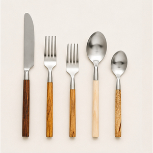 Ensemble de couverts en acier inoxydable attrayant avec manches en bois naturel, moderne, écologique, pour la maison, les dîners et les fêtes, meilleur prix - Product Image 5