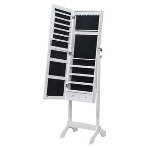 Organizzatore per Gioielli in Legno Bianco a 4 Livelli con Luce LED Blu, 2 Cassetti e Specchio Regolabile, 8 Luci LED Blu - Product Image 5