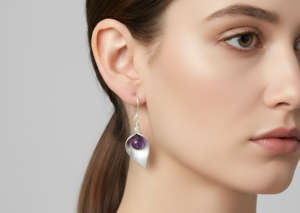925 <b>Silver</b> Leaf <b>Drop</b> <b>Earrings</b> with Amethyst Gemstone Bohemian Style Women's Jewelry Everyday Wear Party Gift - Product Image 2