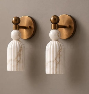 Brass Wall <b>Sconce</b>, Italian Marble Alabaster Wall Light, Mid Century Modern Vintage Brass <b>Lighting</b> Fixture, Luxury Bathroom Vanit - Product Image 5