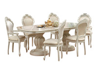 Ensemble de salle à manger moderne en teck massif, écologique et durable, blanc et or, 7 pièces, table ovale, meubles de villa royale européenne