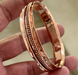 Premium Pure Copper <b>Fidget</b> <b>Spinner</b> Meditation <b>Ring</b> Bangle Flared Edge Beaded Center Band Solid Pure Metal - Product Image 2