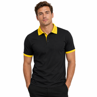 Chemise à manches courtes pour homme, col noir et jaune, couleur unie, boutons sur le devant, coupe sportive, coupe régulière, tricotée, 100% coton, respirante