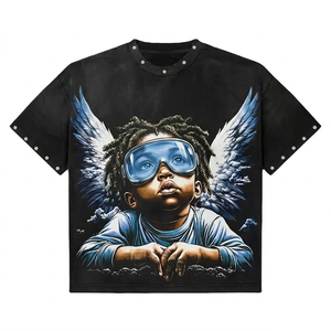 T-shirt tendance personnalisé avec impression DTG, tissu lourd 100% coton 300GSM, t-shirt avec strass pour streetwear unisexe - Product Image 1