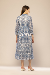 Vestido Largo Azul Estampado de Manga Larga, Diseño de Moda, Vestido Casual de Fiesta para Mujer, Disponible a Precio de Mayoreo - Product Image 5